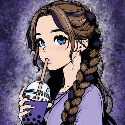 realistic girl with braided hair drinking boba