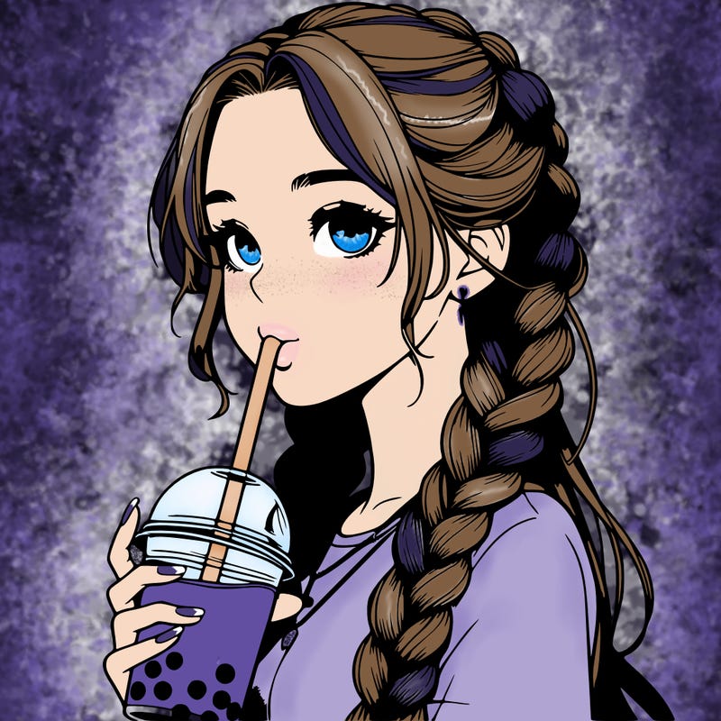 realistic girl with braided hair drinking boba