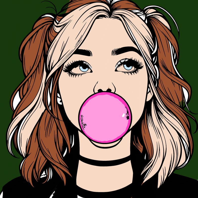 realististic girl blowing bubble -gum