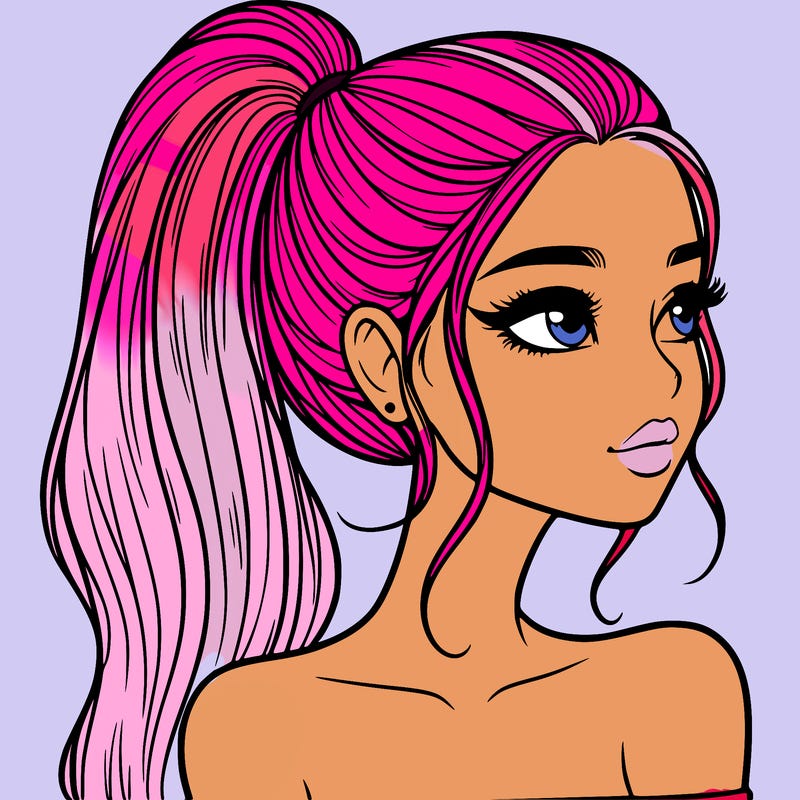 a beautiful and realistic girl with a high pony tail