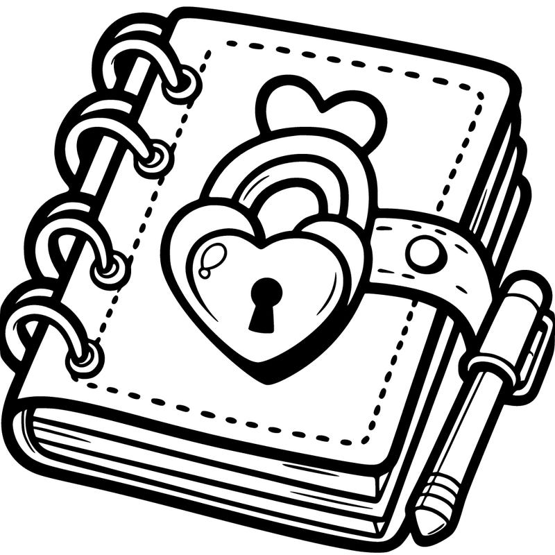 a diary with a heart-shaped lock and a matching key.
