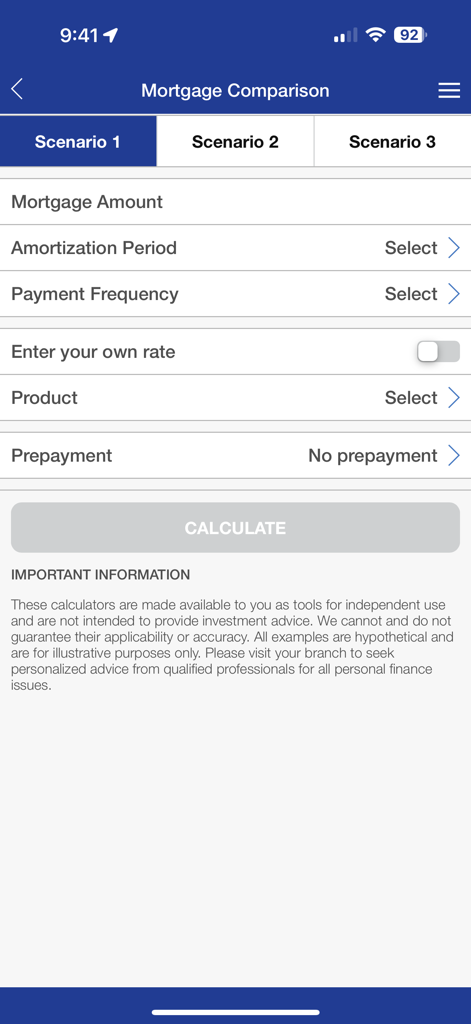 Polish Credit Union Mobile - Mortgage comparison calculator interface in the Polish Credit Union Mobile app