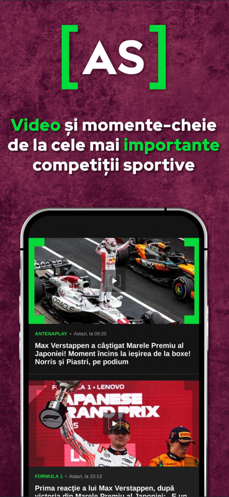 AntenaSport - AntenaSport mobile app showing Formula 1 race highlights and news