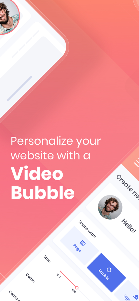 Warm Welcome - Interfaz de la aplicación Warm Welcome mostrando cómo personalizar un sitio web con una función de burbuja de video