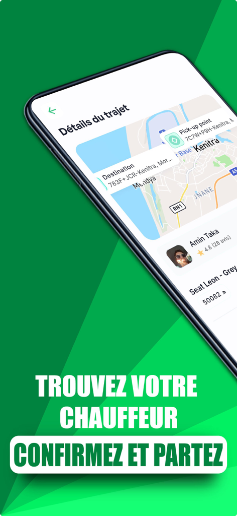 inToura: Taxi VTC Morocco - InToura mobile app screen showing ride details and driver selection for transportation in Morocco