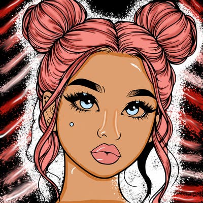 realistic girl with two buns on her hair and lips