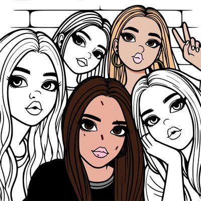 group of teen girls friends y2k up close in a selfie