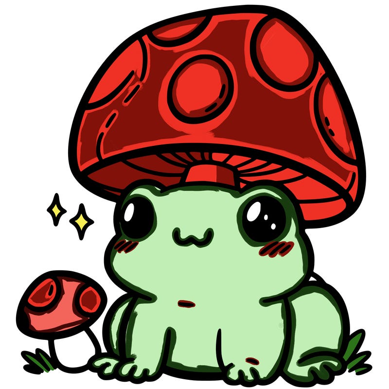 a cute frog with a mushroom hat