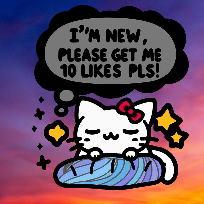 kitty taking a nap dream talking and saying "i'm new, please get me at least 10 likes pls!!"