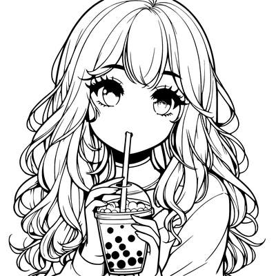 realistic girl drink a boba