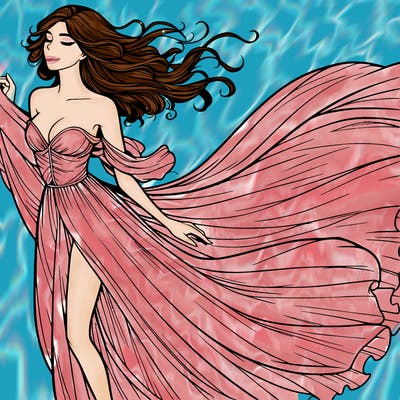 realistic woman in dress flowing the the wind