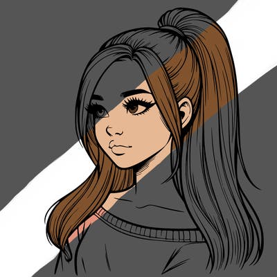 realistic girl with a high ponytail