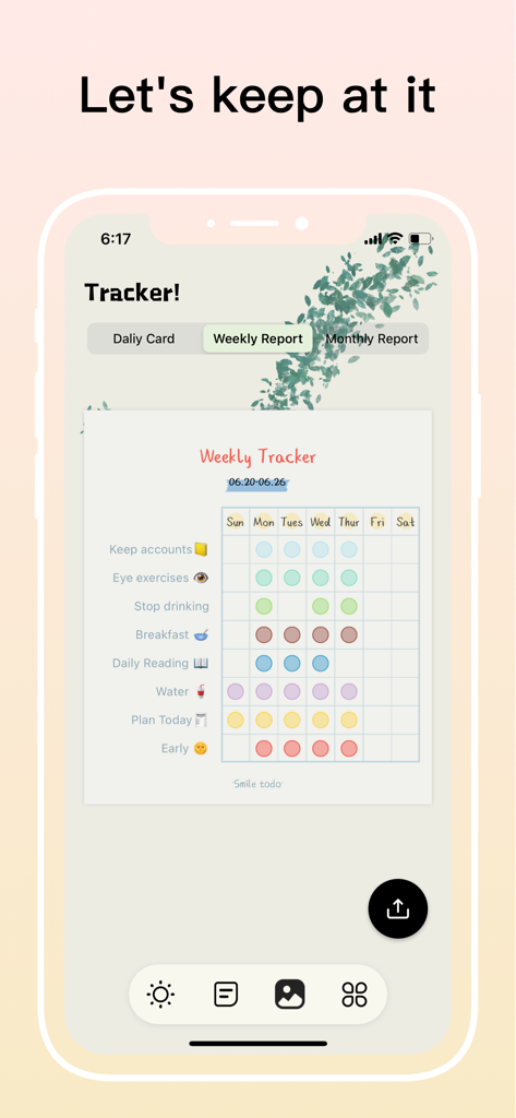 Aesthetic weekly habit tracker report showing daily progress with colorful icons