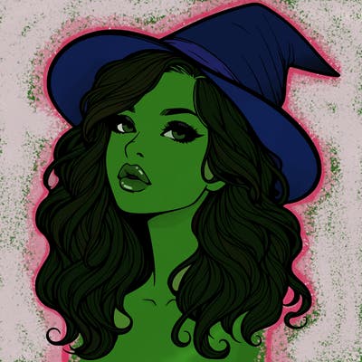 realistic witch girl with wavy hair and lips
