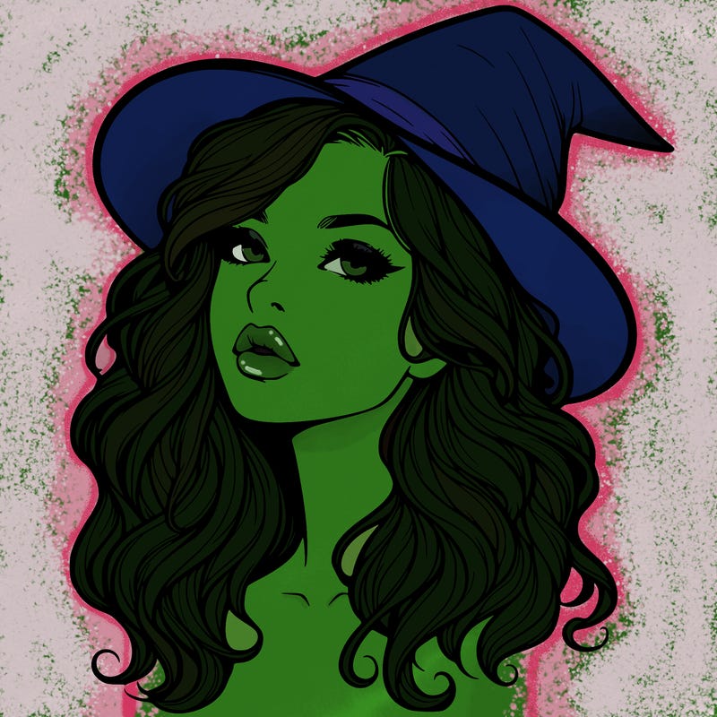 realistic witch girl with wavy hair and lips