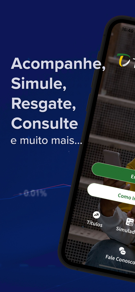 Tesouro Direto - Smartphone screen showing the Tesouro Direto app interface with options for simulating and managing Brazilian government bond investments