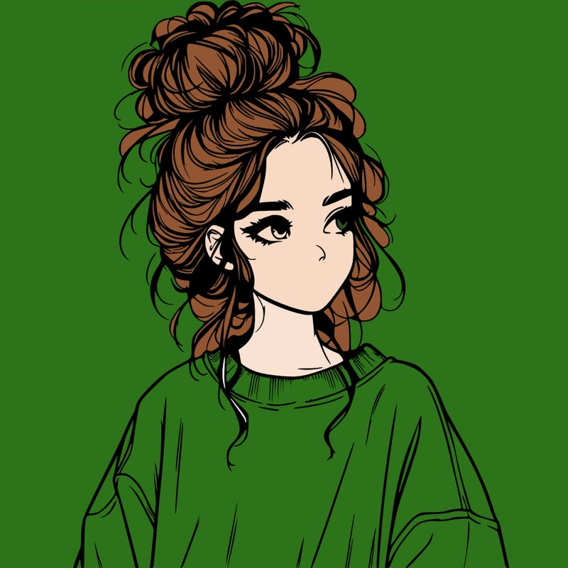 realistic girl with messy bun and oversized clothing