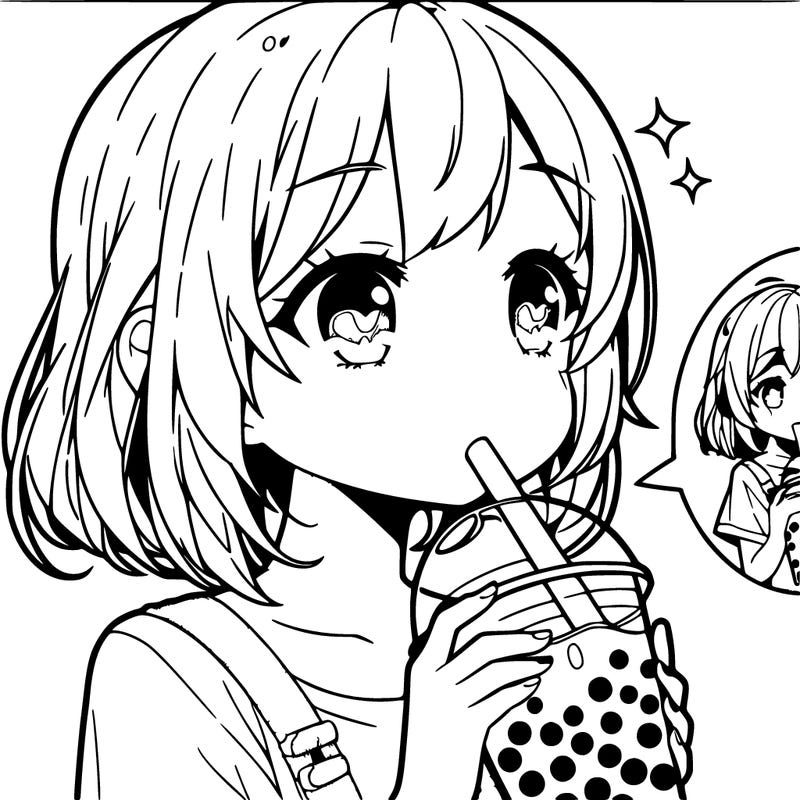 fille manga qui bois un bubble tea