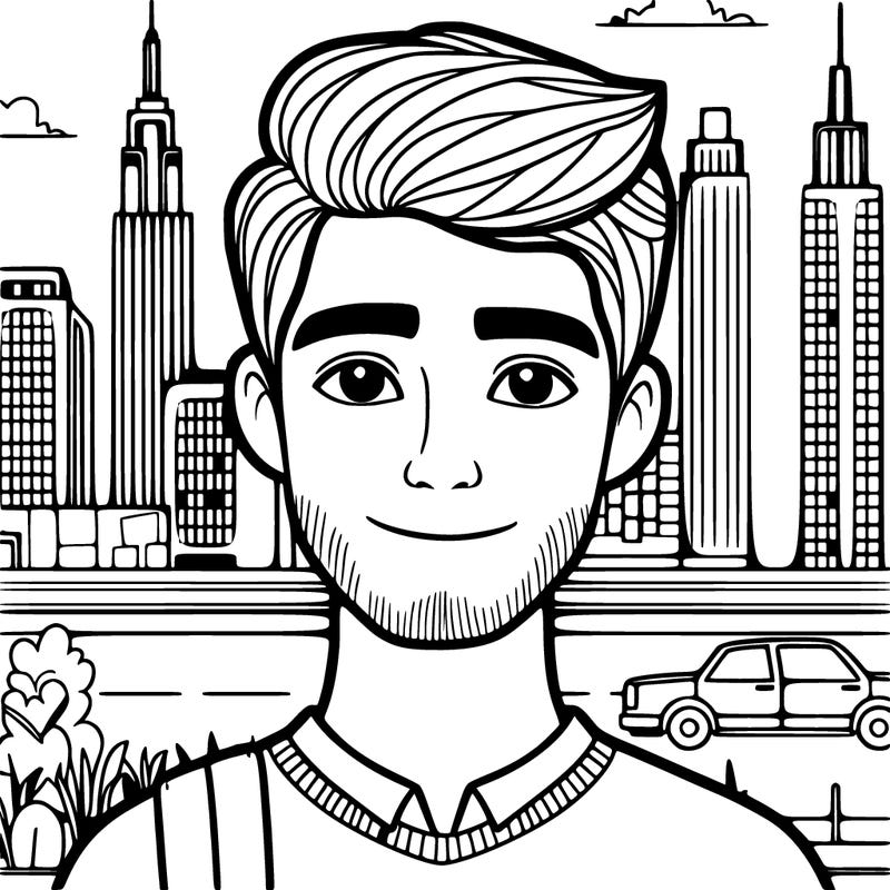 man with a city background