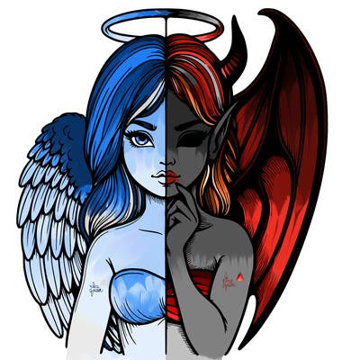 realistic angel half demon