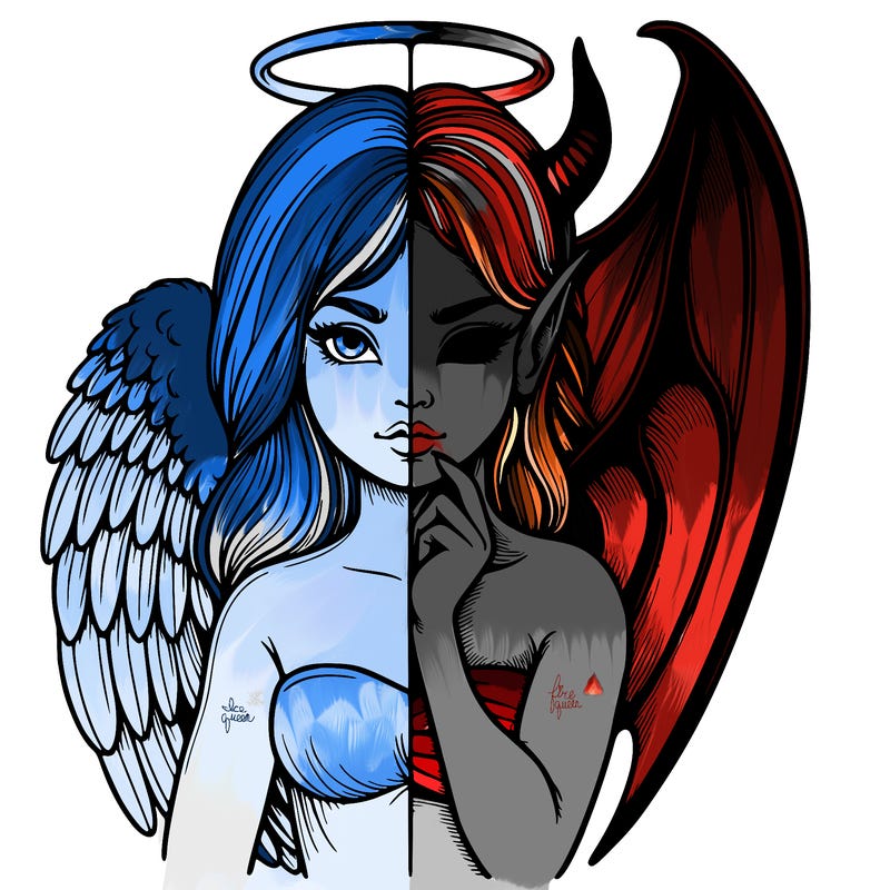 realistic angel half demon