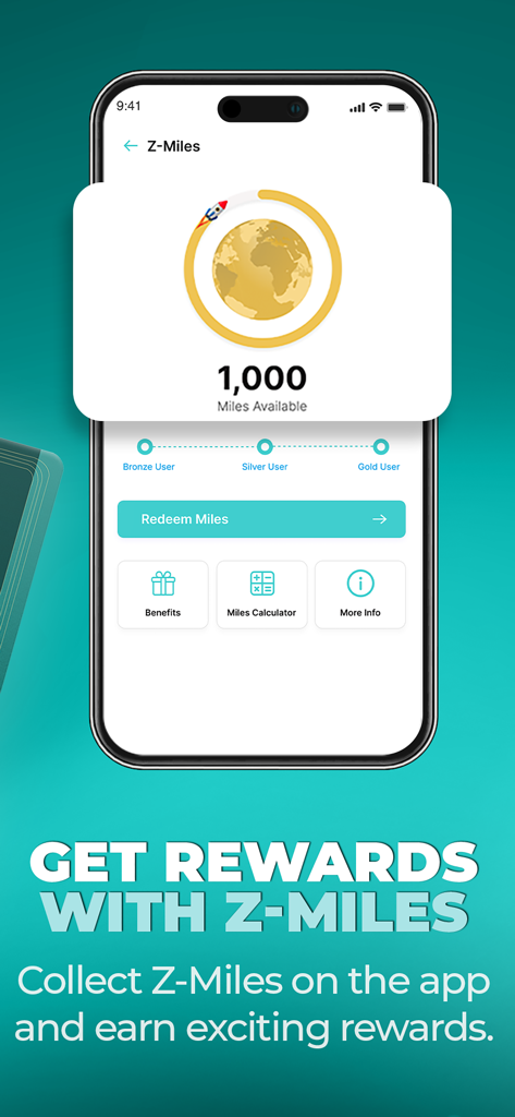 Zindigi - All in One Finance - A smartphone screen displaying the Zindigi app Z-Miles loyalty program interface with available rewards and user tiers