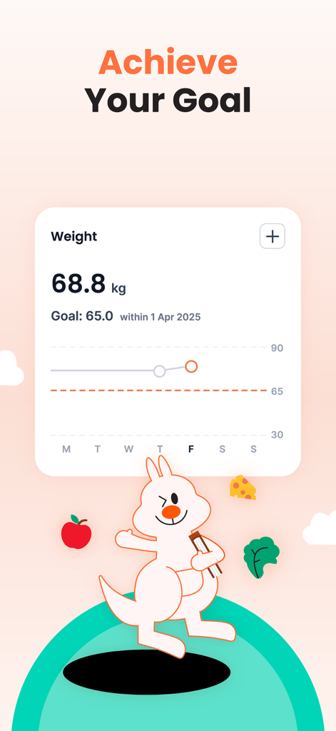 Kalguroo app weight tracking screen displaying current weight goal and progress chart