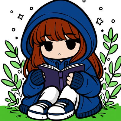 girl in oversized hoodie reading a book