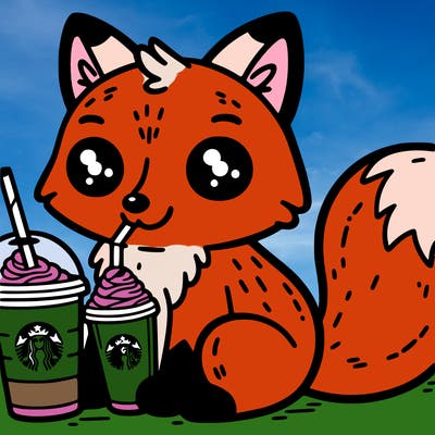 fox with a starbucks pink drink