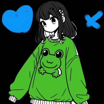 girl wearing frogging sweatshirt