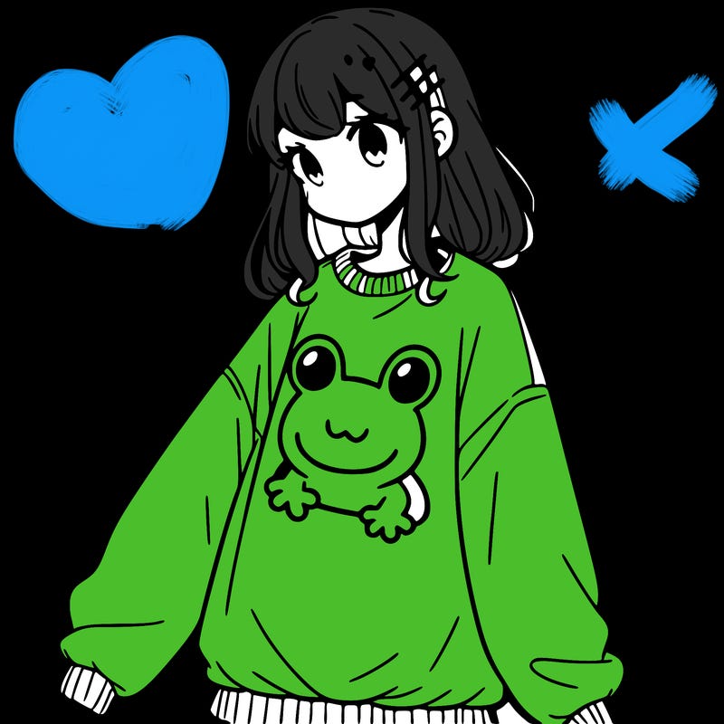 girl wearing frogging sweatshirt