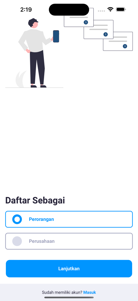 Darmawisata Indonesia - Darmawisata Indonesia sign up screen with options to register as an individual or a company