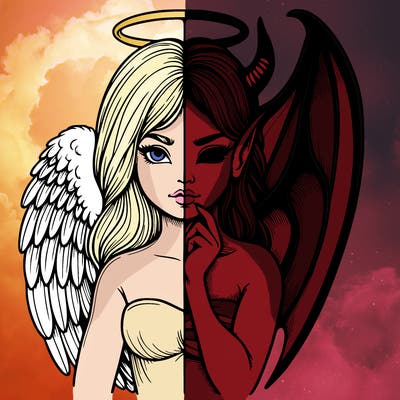 realistic angel half demon