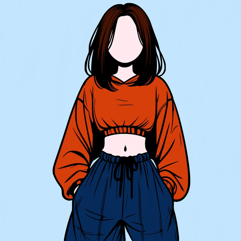 realistic girl faceless with baggy pants and a crop top