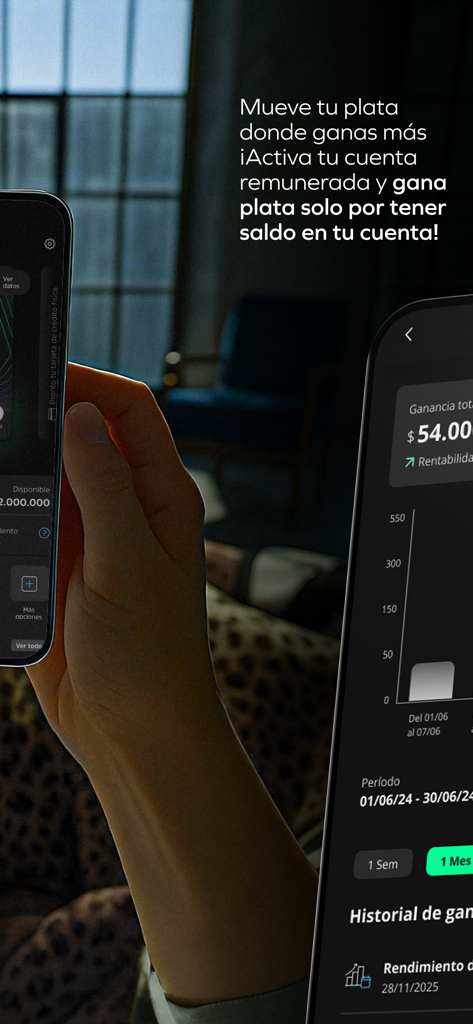 Tenpo - Una cuenta muy tú - Interfaccia dell'app Tenpo che mostra i guadagni da un conto a interesse e grafici finanziari.