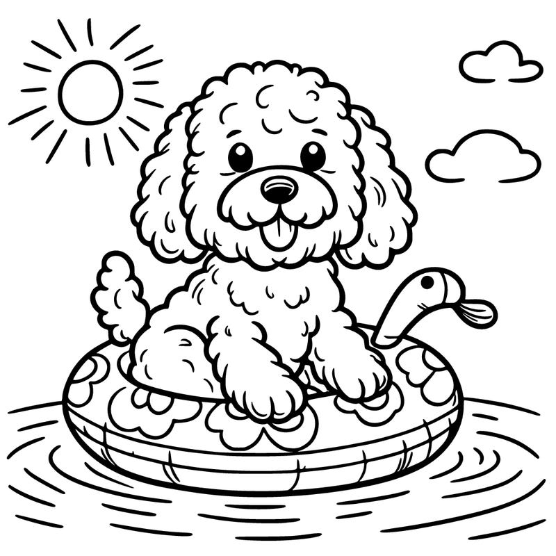 a cocakpoo dog in a floaty enjoying summer