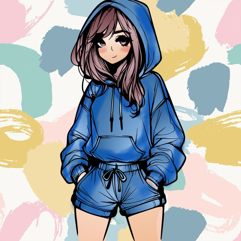 realistic girl in shorts and hoodie