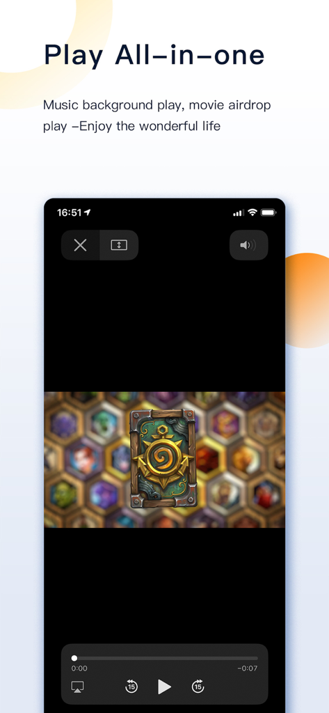 FileMate app video player interface showing a video being played with playback controls on a smartphone