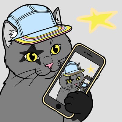 cat with 5 panel making a selfie