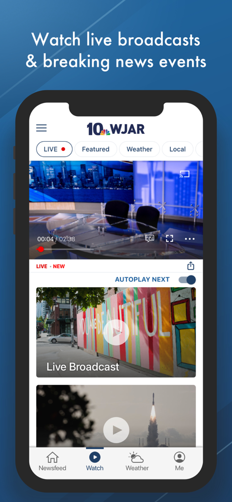 NBC 10 WJAR - The NBC 10 WJAR app displaying live news broadcasts and video stories
