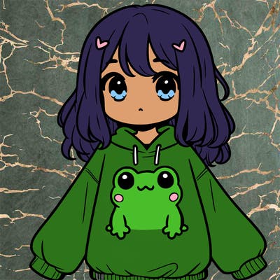 girl wearing frogging sweatshirt