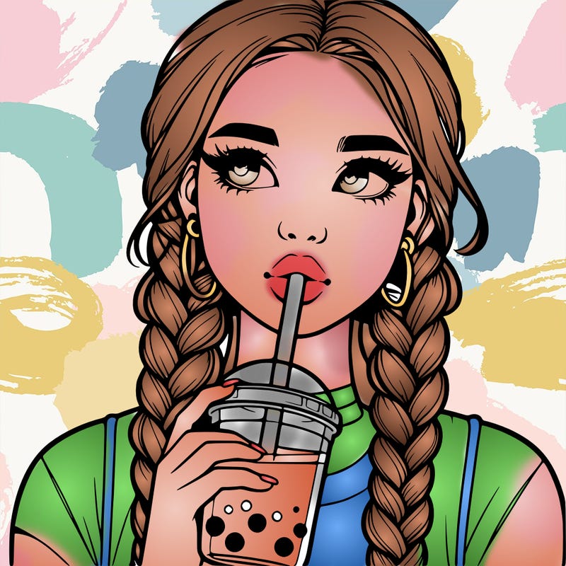 realistic girl with braided hair drinking boba