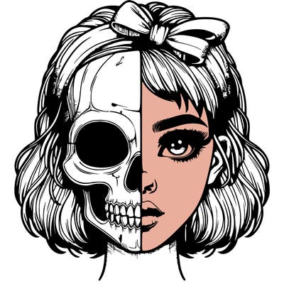 realistic girl with half skull mask