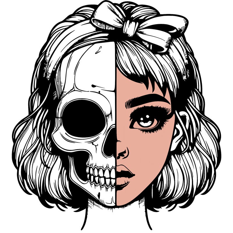 realistic girl with half skull mask