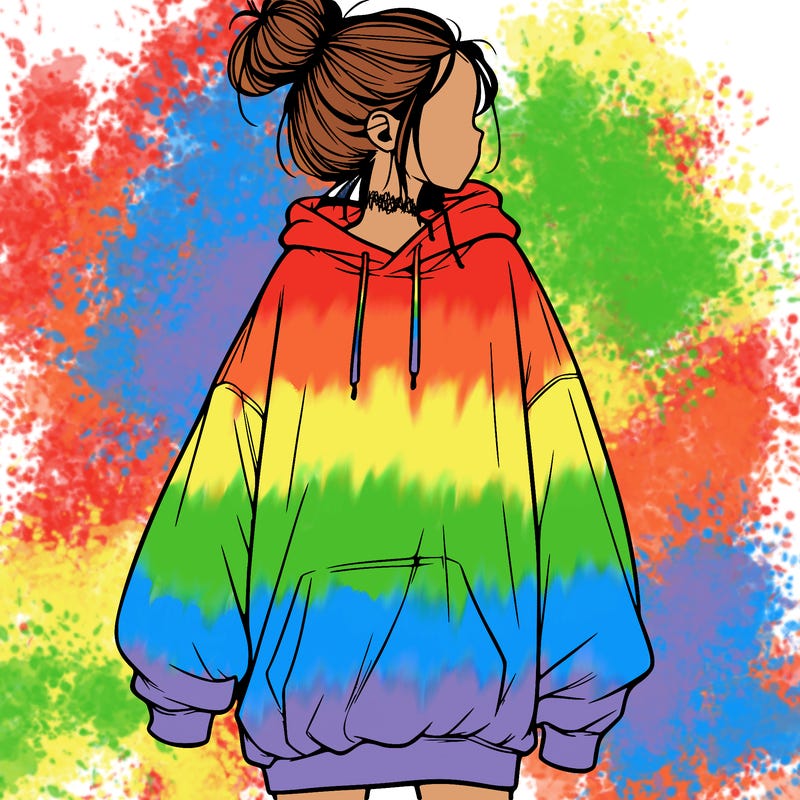 realistic girl with a oversized sweatshirt on and a bun