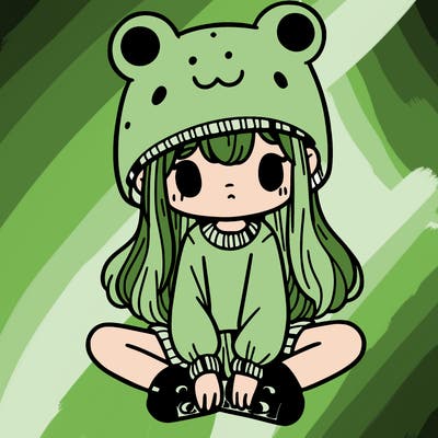 a girl wearing a frog hat and some frog socks