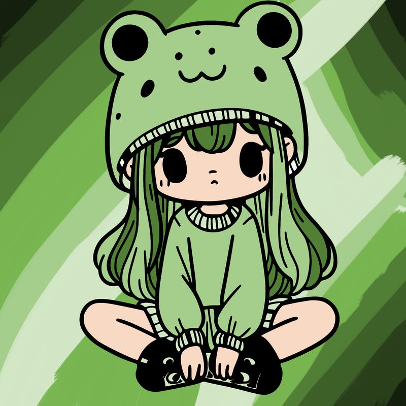 a girl wearing a frog hat and some frog socks
