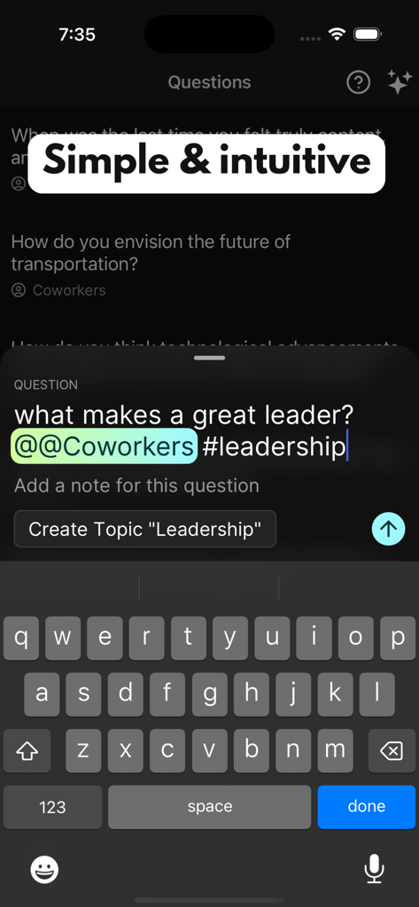 Exo: Have better conversations - A screenshot of the Exo app showing a simple and intuitive interface for creating a conversation topic with tags and notes.