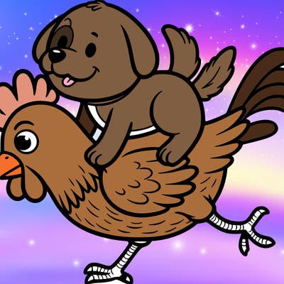 dog riding a chicken