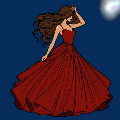 realistic woman with dress flowing in the wind